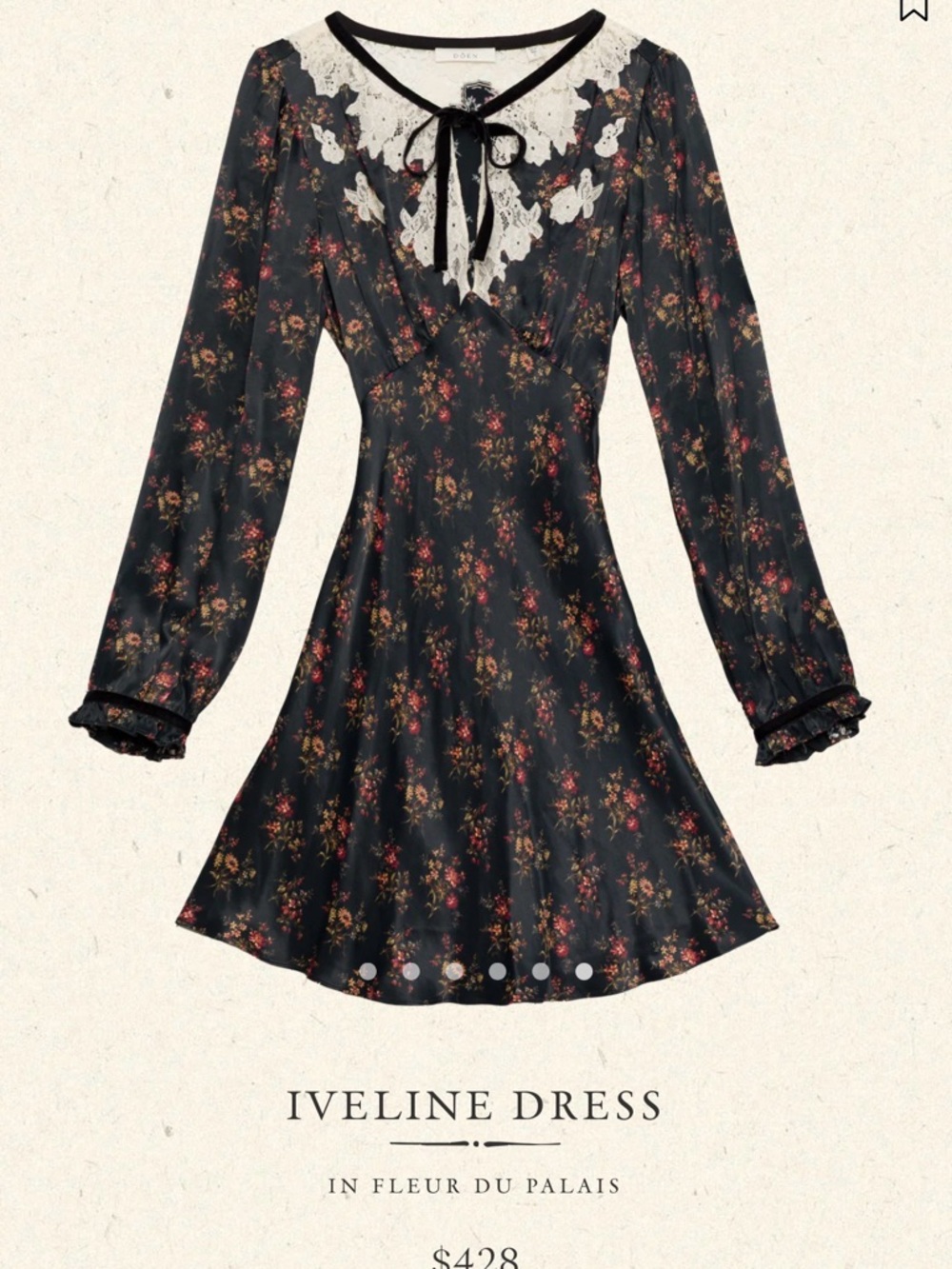 Doen Iveline Mini Dress in Black Floral with Cream Lace